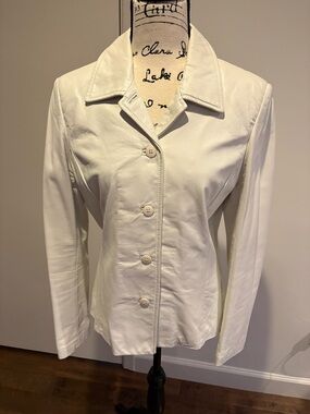 Danier Cream Leather Jacket with Red Logo Detail